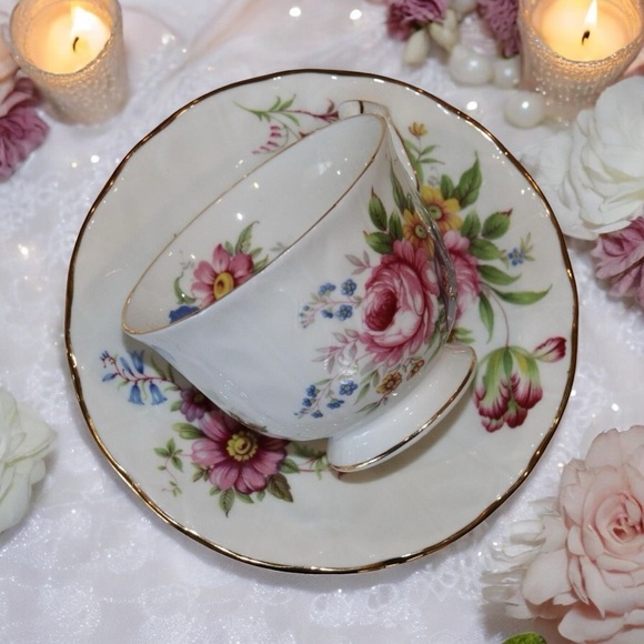 John Ansley Floral Sprays Porcelain Teacup and Saucer Set - Picture 1 of 13
